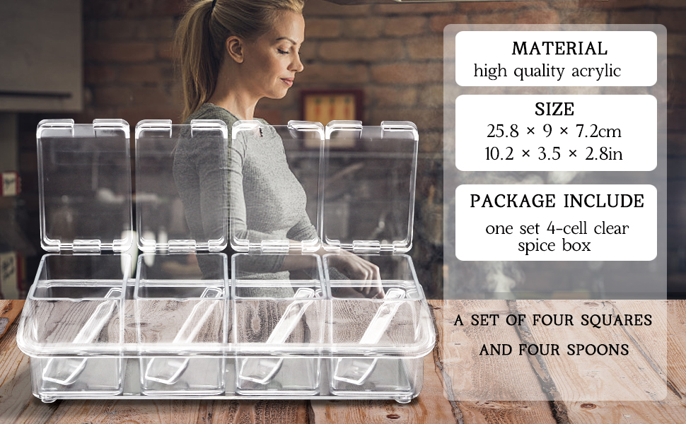 Faxco 4-Cell Clear Seasoning Rack Spice Box