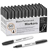 Keebor Advanced Permanent Markers Fine Tip , 60 Pack Black Permanent Marker Set, Waterproof - Qui...