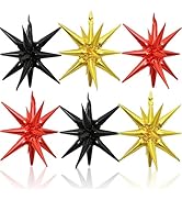 HILAVO 6PCS Star Balloons, 22Inch Red Black and Gold Explosion Star Balloon Foil Balloons Spike B...