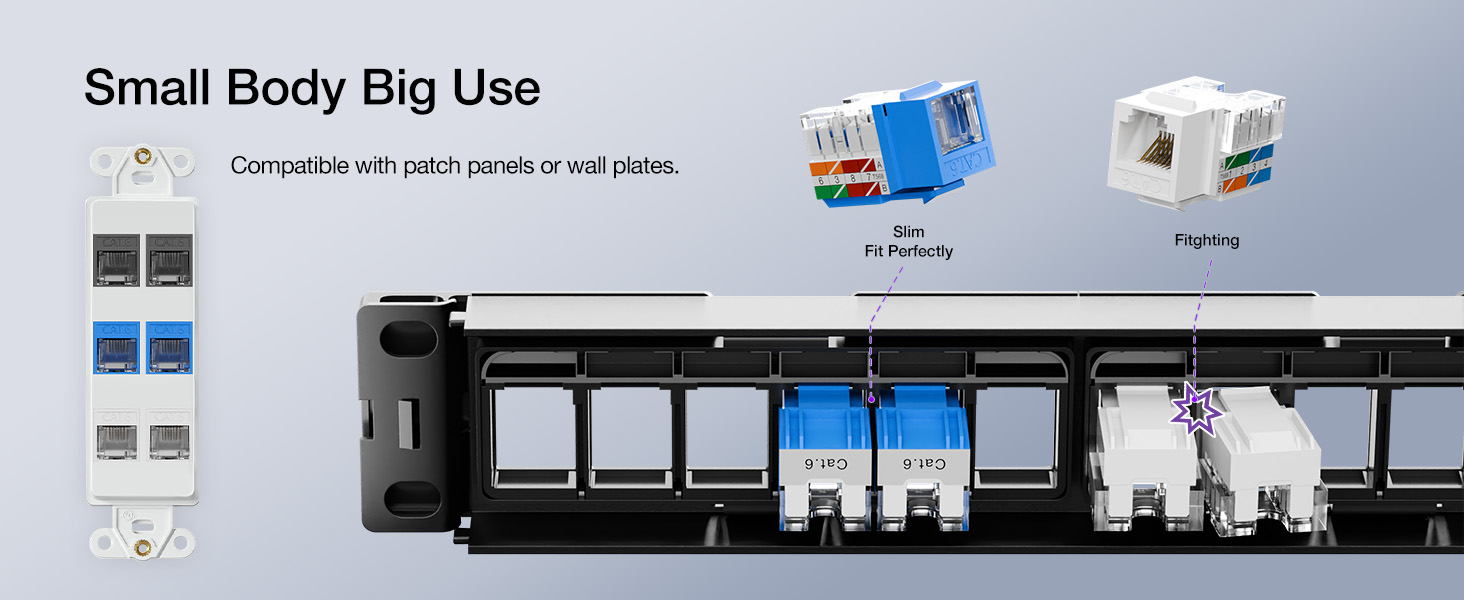 slim profile rj45 keystone jacks compatible with patch panels or wall plates