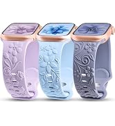 3 Pack 3D Floral Embossed Bands Compatible with Apple Watch Band 38/40/41/42/44/45/46/49mm Women,...