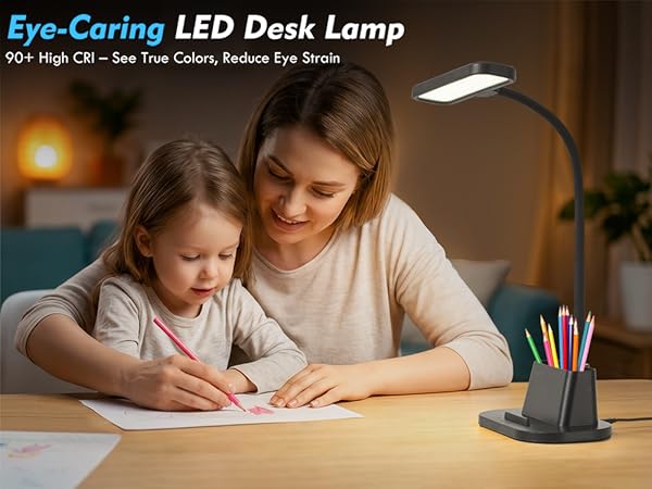 Desk Lamps for Home Office with Pen Holder USB Charging Ports Reading Light LED Table Lamp