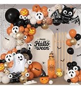 Ouddy Life 174Pcs Halloween Balloon Garland Arch Kit Black Orange Sand White Gold Eyes Balloons w...