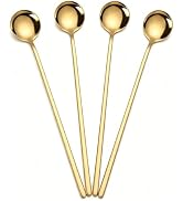 Letingoo Iced Tea Spoons Long Handle Set of 4, 9.4-Inch 304 Stainless Steel Gold Long Handle Spoo...