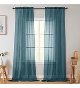 Welvetblk Dusty Blue Sheer Curtains for Bedroom Living Room 96 Inches Long 2 Panels, Modern Airy ...