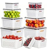 HOMETALL 8 Pack Fruit Storage Containers for Fridge, Fridge Organizers and Storage with Colander,...