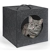 Cat Bed Cave - 13 Inches Large Cat House Hideouts for Indoor Cats, Felt Cat Bed with Pillow Insid...