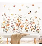 decalmile Boho Flower Wall Decals Garden Floral Butterflies Wildflower Wall Stickers Girls Bedroo...