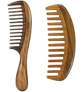 Louise Maelys 2pcs Sandalwood Wide Tooth Hair Combs Moon Shape Wooden Comb for Curly Hair