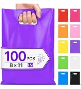 LOVOBAG 100PCS Party Favor Goodie Kids Gift Bags Purple Plastic 8x11 Bulk | Goody Bags With Handl...