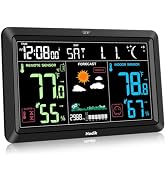 Weather Station Atomic Clock Indoor Outdoor Thermometer Wireless, Barometer Humidity Temperature ...
