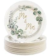 BOKFJBP 50pcs Bridal Shower Paper Plates-Mr & Mrs 7in Round Disposable Paper Plates Dinner Desser...