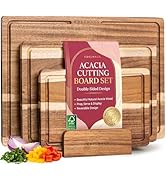 Acacia Wood Cutting Board for Kitchen, Non-Toxic Cutting Board Set of 3, Chopping Boards with Dee...