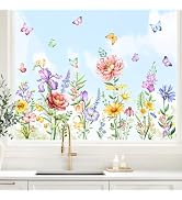 Supzone Flower Window Clings Colorful Floral Butterfly Window Stickers Double-Sided Anti-Collisio...