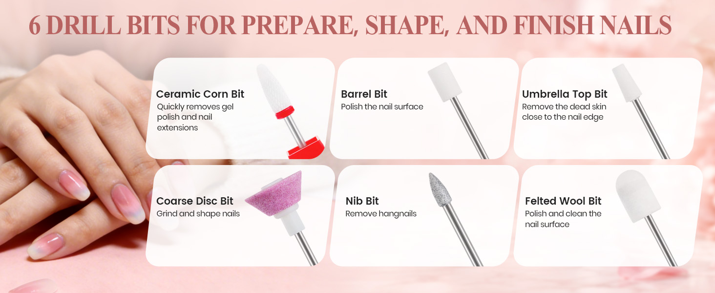 6 nail drill bits for shape & finish