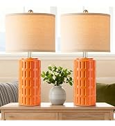 PARTPHONER 23" Farmhouse Modern Ceramic Table Lamp Set of 2 - Orange Bedside Lamps for Bedroom & ...