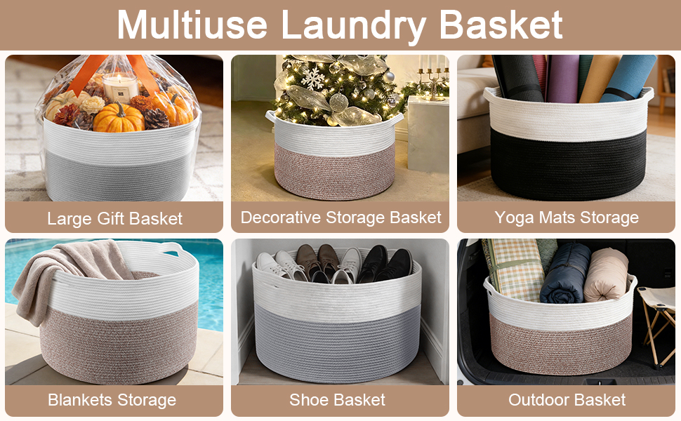 Multi-Use Basket: Large Gift Basket, Decor, Blankets/Towels, Yoga Mat, Clothes, Shoes, Outdoor Use