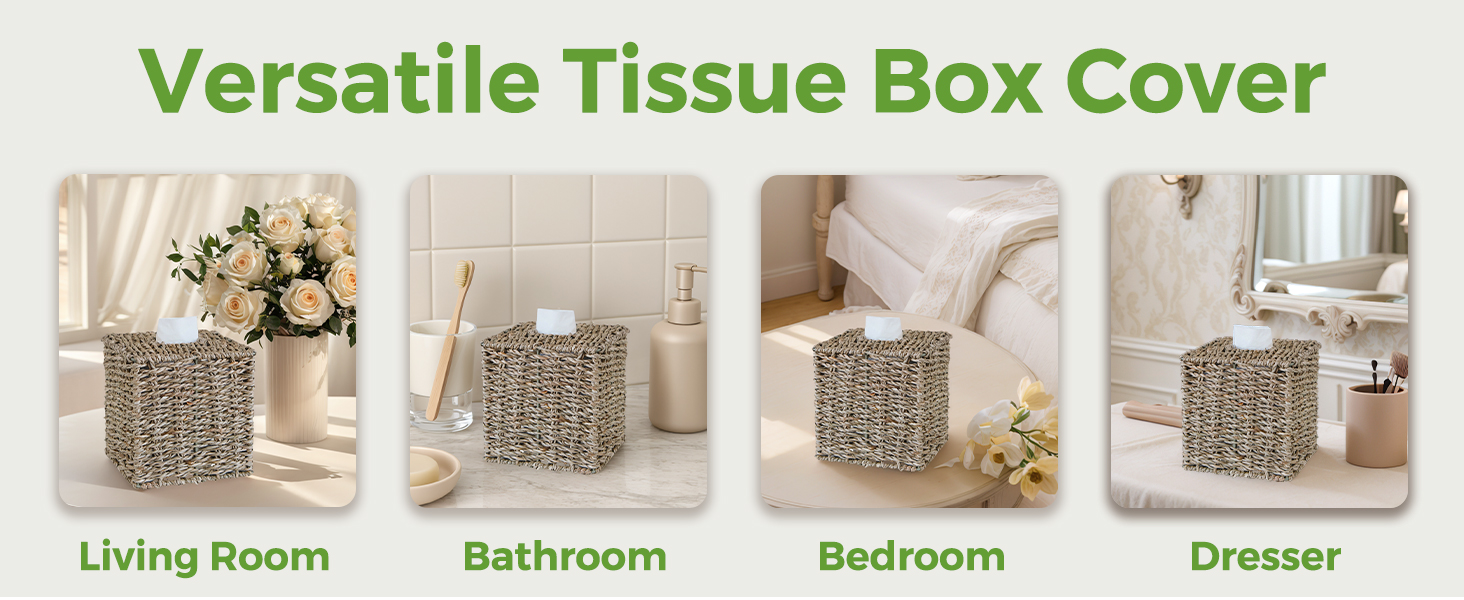 Rustic Square Tissue Box Cover for Bathroom Vanity Desk Dresser Table Night Stand Bar