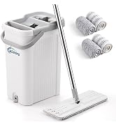 oshang Mop and Bucket Set for Home Floor Cleaning, Hands Free Flat Mop, Stainless-Steel Handle, 4...