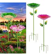 Retyion 2 Pack Bird Bath for Outside, Outdoors Garden Decor Flower Birdbath | Colorful Metal Bird...