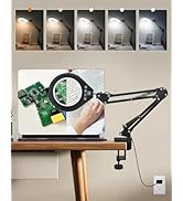 Magnifying Glass with Light, 10X & 5X Real Glass & Anti-Glare Lens, 5 Color Mode Stepless Dimmabl...