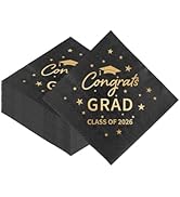 40PCS Graduation Cocktail Napkins Black & Gold – Class of 2026 Disposable Beverage Napkins, 5x5 I...