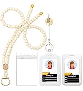 Wood Beaded Lanyards for Id Badges Set,Boho Teacher Lanyard for Keys & Keychain with Metal Retrac...