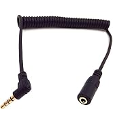 Halokny Coiled Stereo Audio Cable, 90 Degree 3.5mm 4 Pole TRRS Male to Female Spring Aux Adapter ...