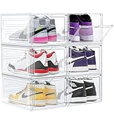 Upgrade Harder Solid Plastic Shoe Organizer, Shoe Storage with Magnetic Front Door, 6 Pack Shoe B...