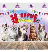 72x44 Inches Cat Birthday Backdrop Banner, Cat Birthday Decorations, Cat Party Decorations Happy ...
