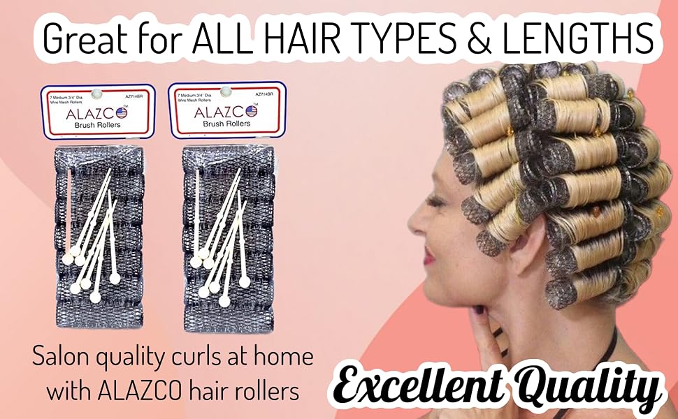ALAZCO Vintage Style Hair Roller Medium BRUSH ROLLERS PINS Mesh Curlers Bristles 3/4" Locking pinup