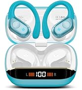 Qecnato 75H Earbuds Bluetooth 5.4 Headphones Stereo Sports Wireless, Blue | Over Ear Buds with Ea...