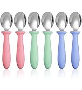 Pimoys 6 Pieces Toddler Spoons Baby Spoons for Self-Feeding, Stainless Steel Kids Spoons with Pla...
