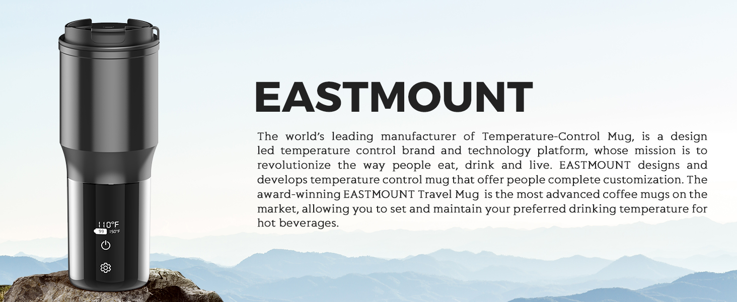 EAST MOUNT Temperature Control Coffee Mug, Multi-Functional Smart Heated Travel Mug
