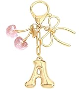 Snycler Bubble Initial Keychain with Bow & Cherry - Gold Letter Bag Charms for Women, Cute Purse ...