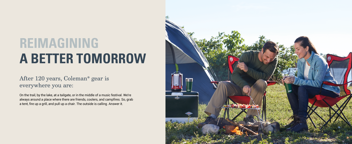 coleman brand our story lawn chair seat camping nature people friends family better tomorrow comfort