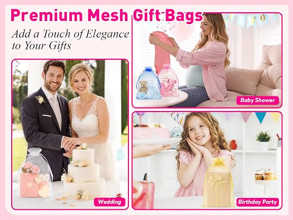 Premium Mesh Gift Bags for Birthday, Baby Shower, Wedding Favors