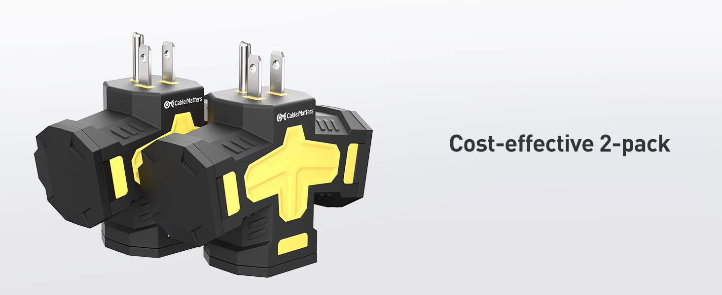 2-Pack 3 Way Outdoor Plug Splitter 15A 1875W