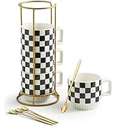 Miamolo Stackable Coffee Mug Set of 4 with Rack 11 oz Tea Cup Set with Little Spoon for Coffee Te...