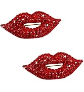 2Pcs Red Lips Rhinestone Brooch Pin Women Red Lips Full Rhinestone Brooch Pin Creative Sexy Cryst...