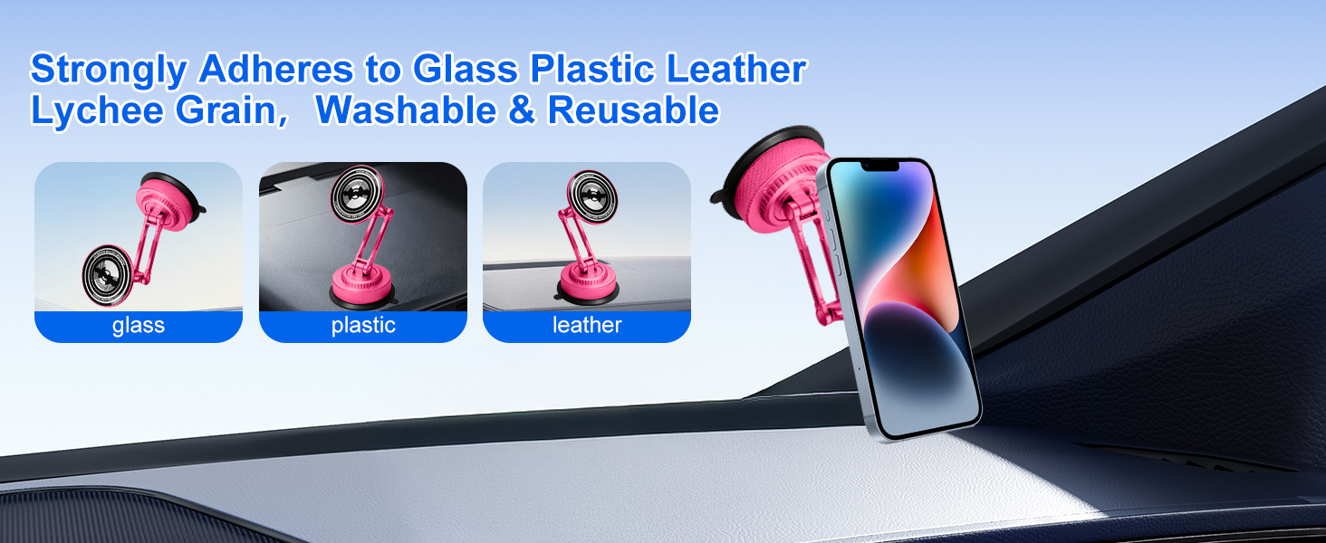Red Hot Pink mount with strong silicone suction cup, fits multi surfaces, elegant for ladies