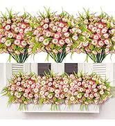 HIAGROW Spring Artificial Flowers Outdoors 12 Bundles Pink Artificial Petunias Fake Flowers UV Re...