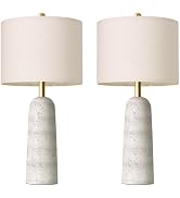 BOBOMOMO 27.25" Modern Table Lamp Set of 2, White Resin Table Lamps with Stone Look, Lamps for Li...
