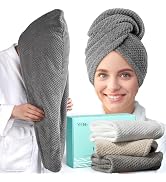 YFONG 3 Pack Large Microfiber Hair Towel Wrap, 30" x 10" Anti Frizz Quick Dry Hair Towels for Wom...