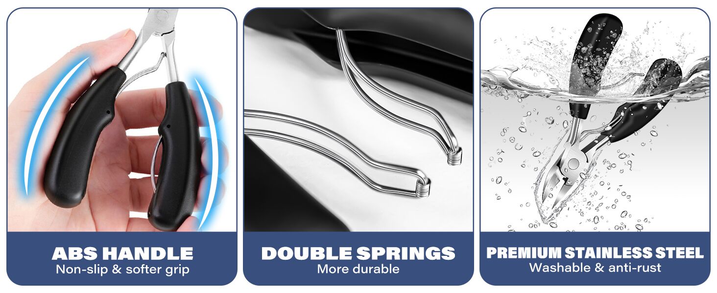 Text reads 'ABS HANDLE', 'DOUBLE SPRINGS', 'PRIMING STAINLESS STEEL'. Technical illustration showing detailed product assembly steps in black and white.