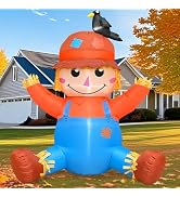 5FT Thanksgiving Inflatables Sitting Scarecrow with Crow on Head, Lighted Fall Blow Up Yard Decor...