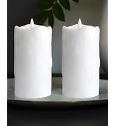 Gmnee 3"x6" White Flameless LED Candles - Remote Control & Timer, Set of 2 Large Real Wax Pillar ...