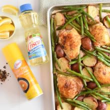 Pan of chicken, potatoes, and green beans
