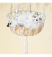 MUYG Macrame Cat Hammock Bed,Handwoven Hanging Boho Cat Bed with Hanging Kit for Indoor Outdoor H...