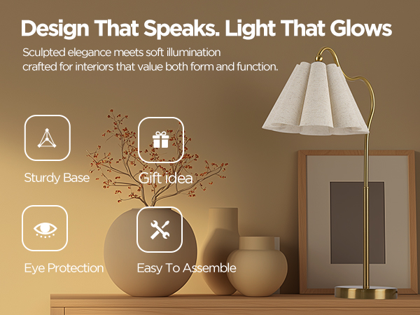Modern Table Lamps, Nightstand Bedside Lamps with Umbrella Form Linen Lampshade
